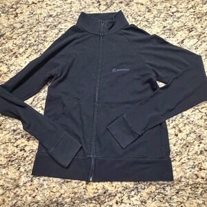 Boeing Women Black Full Zip Track Jacket Small Cotton Blend Logo Mock Neck